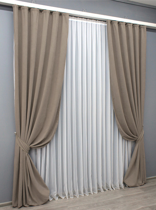 Комплект готових штор VR-Textil Мікровелюр Petek № 1487ш Какао 150х290 см 2 шт (33-0377) Київ - фото 3