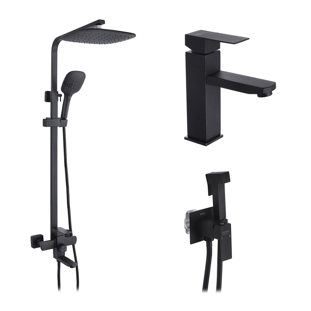 Набір 3 в 1 душова система Kroner Edelstahl Kubus-SCH063 + змішувач Edelstahl Kubus-SCH010 + змішувач Київ - фото 1