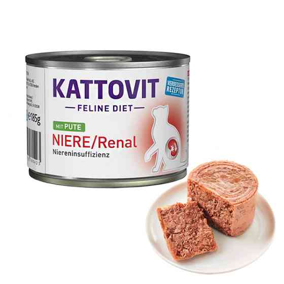 Kattovit Veterinary Niere Renal Turkey КАТТОВИТ РЕНАЛ ИНДЕЙКА полнорационный влажный лечебный корм для котов с заболеваниями почек, банка 185г Киев