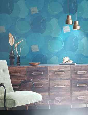 Шпалери вінілові на флізелін AS creation Geo Effect 0.53х10 дитячі геометрія 3д сині блакитні золото 38595-3 Київ