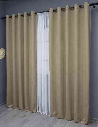 Комплект штор на люверсах VR-Textil Мікровелюр Petek YL № 1804 Капучино 150х270 см 2 шт (37-0270) Київ