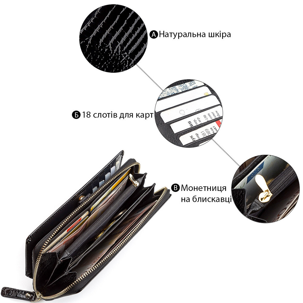 Кошелек женский ST Leather 18437 (S7001A) натуральная кожа Черный Киев - изображение 4