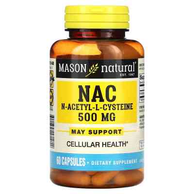 Аминокислота Mason Natural NAC N-ацетил L-цистеин, 500 мг, N-Acetyl L-Cysteine, 60 капсул (MAV-17105) Винница