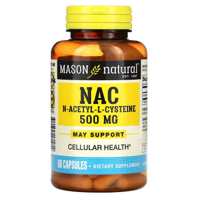Амінокислота Mason Natural NAC N-ацетил L-цистеїн, 500 мг, N-Acetyl L-Cysteine, 60 капсул (MAV-17105) Вінниця - фото 1