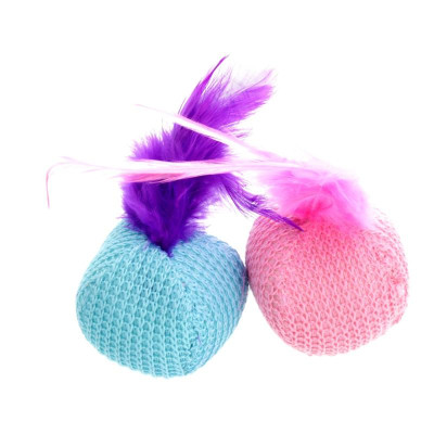 Іграшка для котів Hippie Pet М&apos;ячики з пір&apos;ям текстиль різнокольорові 4.5 см 2 шт (HIPCT14160) Вінниця - фото 1
