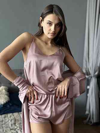 Пижама женская шелковая с шортами Какао XL/XXL Харьков