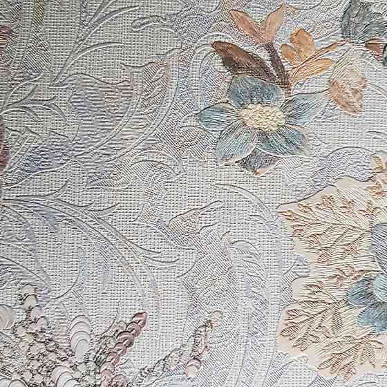 Шпалери метрові вінілові на флізелін Yuanlong Samsara бароко квіти вензель бірюзові коричневі на сірому Київ