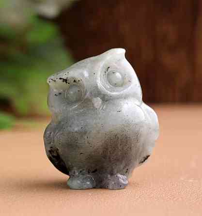 Сова з лабрадориту 3.5 см, фігурка сова камінь натуральний, талісман мудрості Київ