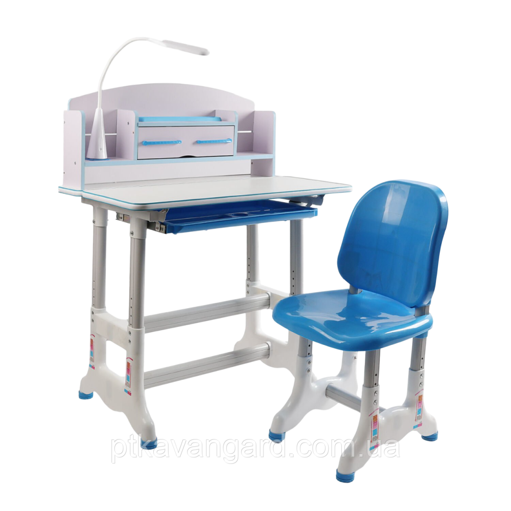 Парта школьная детская со стульчиком и настольной лампой BL-14194 с полками / Комплект растущая парта, синий Хмельницкий - изображение 1