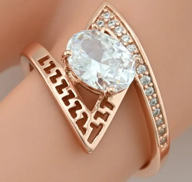 Кольцо Xuping 15046, 19 размер (ширина 10мм), белые фианиты, позолота РО Киев - изображение 1