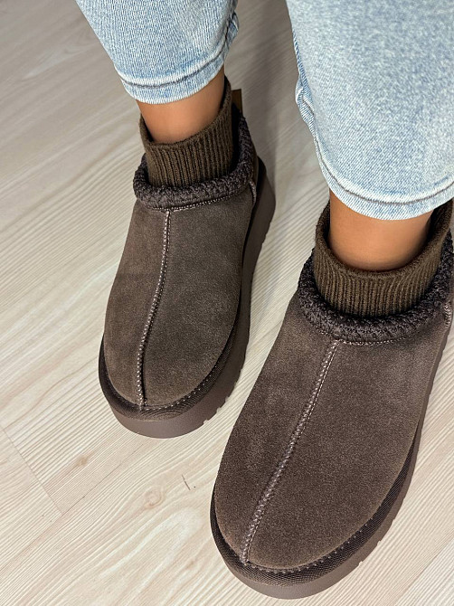 Угги женские Hengji 90-7 с носком и вышивкой натуральная замша коричневые, 36, 23,5 см Киев - изображение 3