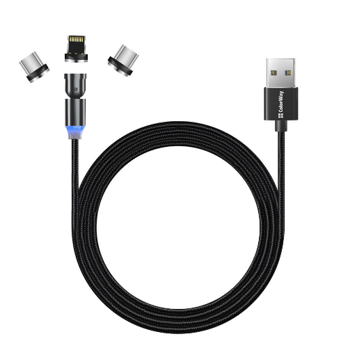 Кабель USB універсальний 3в1(Lightning/Micro USB/Type-C) ColorWay CW-CBUU037-BK 2,4A магнітний 1м чорний Житомир