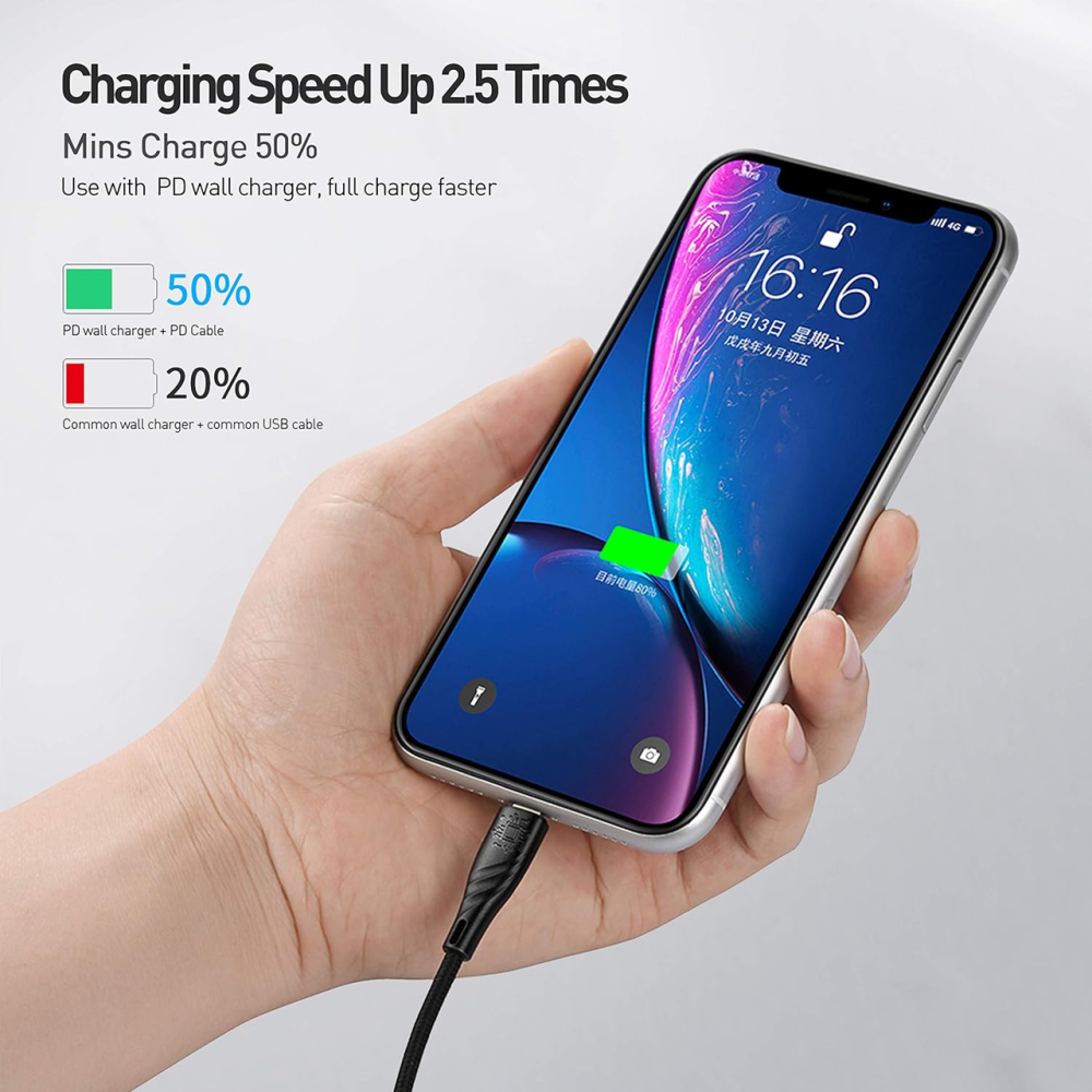 Зарядний кабель USB Type-C з нейлоновим плетенням, сертифікований MFi, кабель Apple Lightning, швидка зарядка (швидше в 2,5 рази) Київ - фото 7