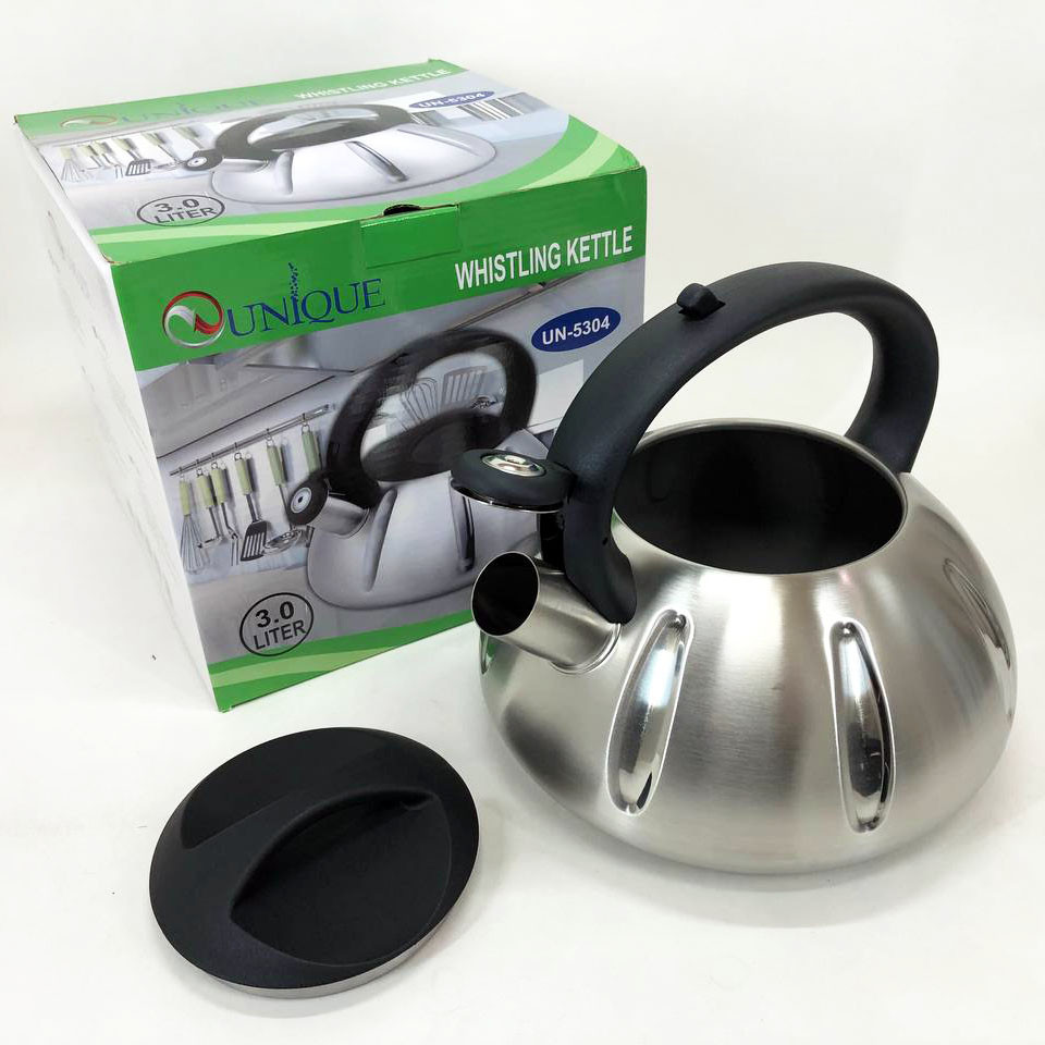 Чайник стальной со свистком на плиту Unique, Чайник металлический со свистком газовый 3 литра BU-46 Львов - изображение 8