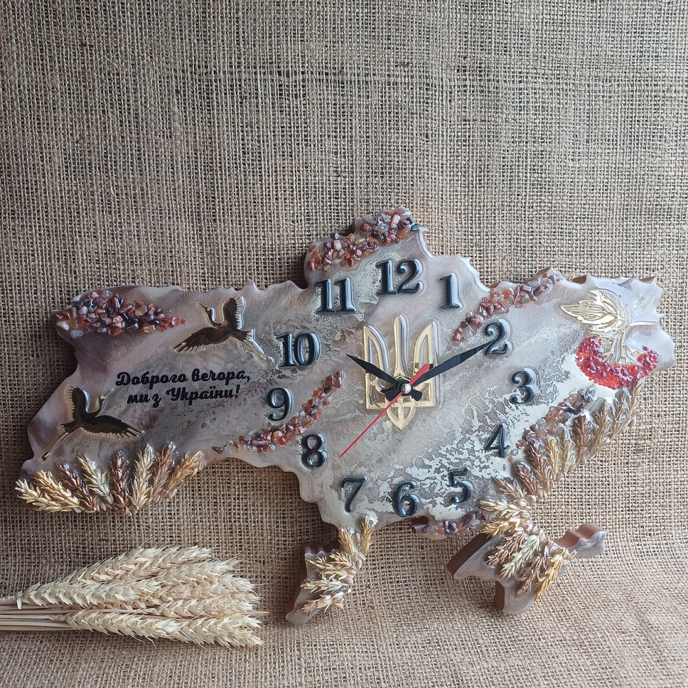 Годинник настінний 80*55 см з епоксидної смоли ручної роботи "Карта України" Дніпро - фото 3