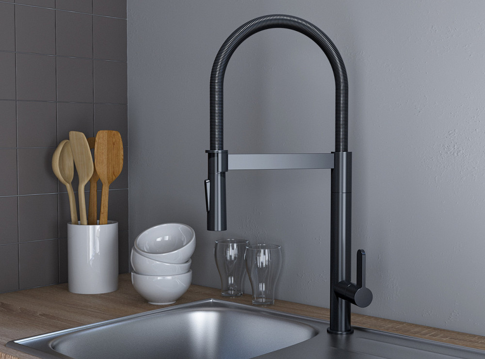 Змішувач для кухні з гнучким виливом IMPRESE PIVOT SS чорний/матовий f034 Київ - фото 3