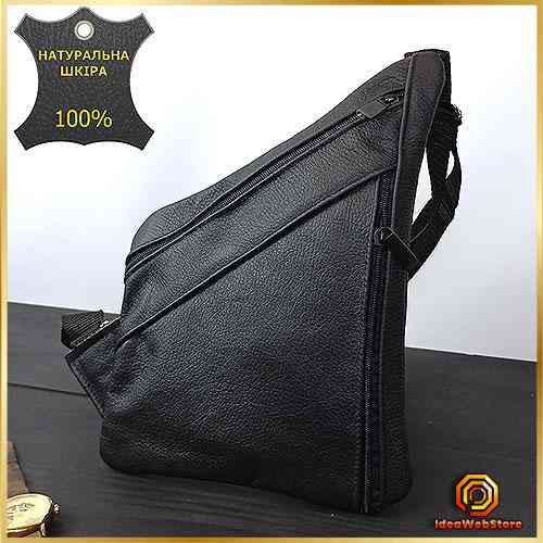 Сумка мессенджер черная мужская из кожи через плечо Кожаный мужской мессенджер черный Киев