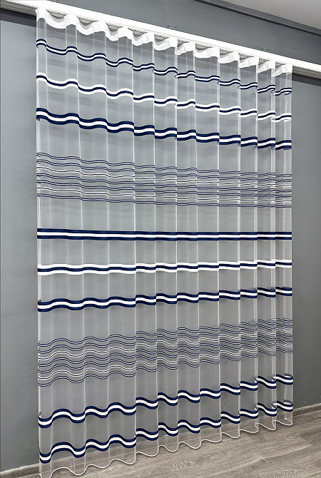 Тюль VR-Textil 1773т Фатин полосы Синий с белым 300х270 см (42-0764) Киев - изображение 3