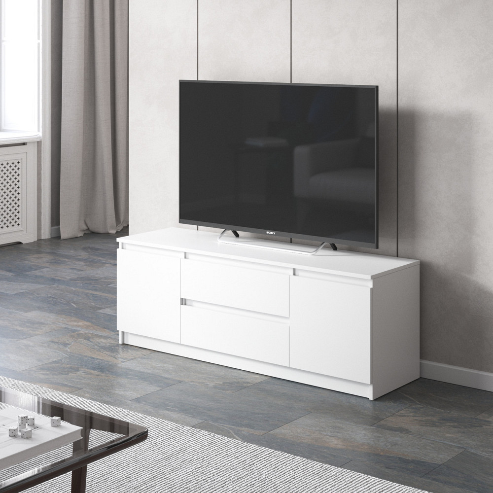 Тумба под телевизор VAYS, для гостиной, современная, 2 выдвижных ящика и две двери, без ручек R-28 Белый Львов - изображение 1
