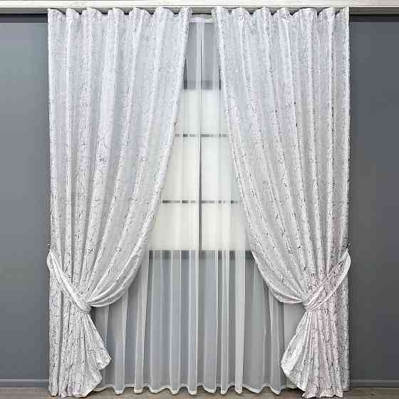 Комплект готових штор VR-Textil Льон мармур Royal Touch № 2009ш Білий 200х270 см 2 шт (32-483) Київ