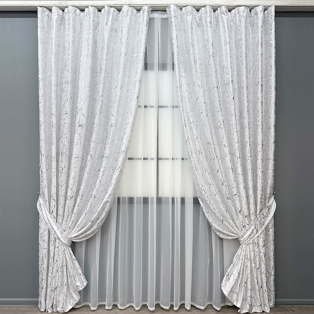 Комплект готових штор VR-Textil Льон мармур Royal Touch № 2009ш Білий 200х270 см 2 шт (32-483) Київ - фото 2