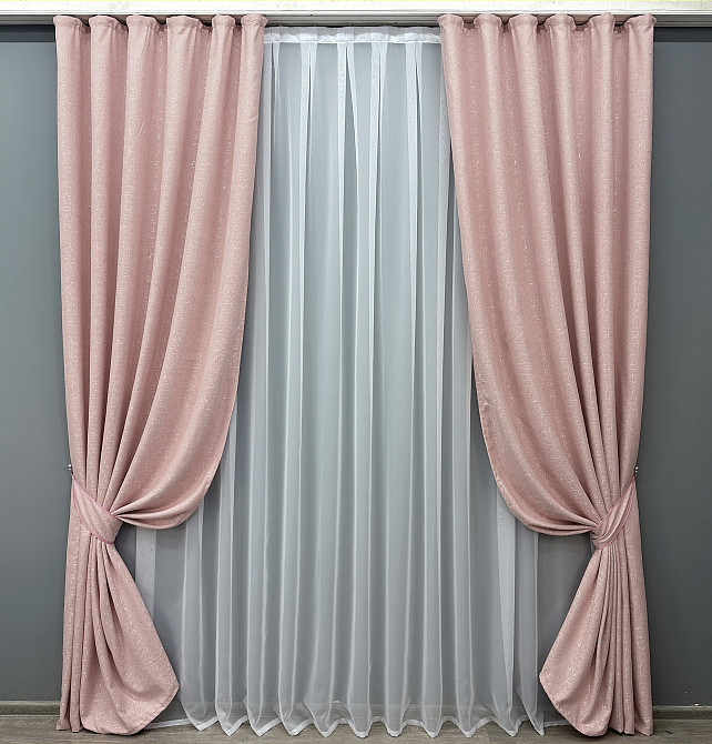 Комплект готовых штор VR-Textil Лен № 1737ш Розовый 150х270 см 2 шт (33-0726) Киев - изображение 2