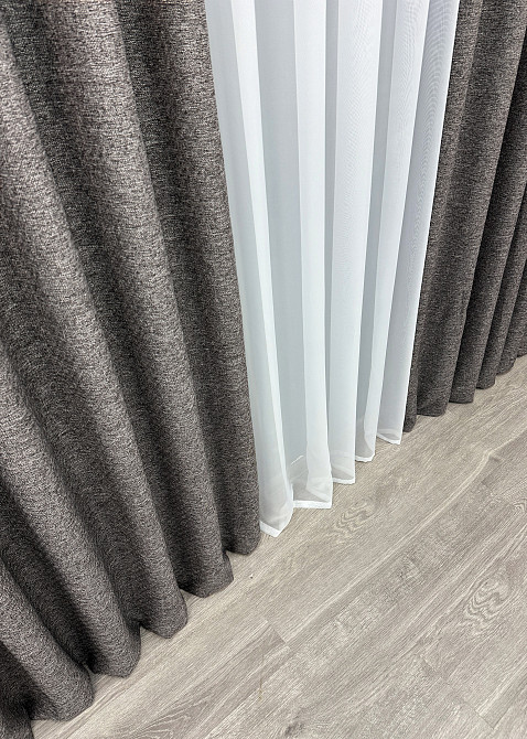 Шторная ткань премиум класса лен фактурный, коллекция «ELEMENTA» цвет серый 1868ш Киев - изображение 7