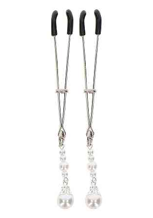 Затискачі на соски з намистинами Taboom Nipple Play Tweezers With Pearls, срібні Sex Aura Київ