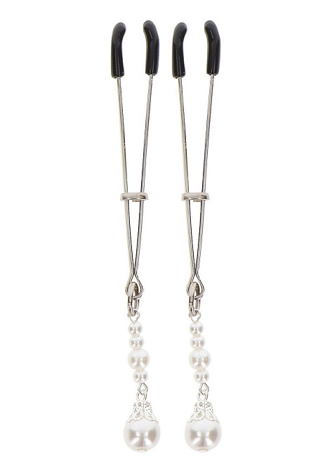 Затискачі на соски з намистинами Taboom Nipple Play Tweezers With Pearls, срібні Sex Aura Київ - фото 1