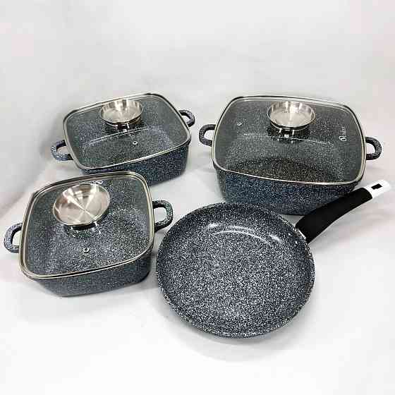 Набір посуду з мармуровим покриттям для дому, Набір кухонний мармуровий кухонний гранітний ZH-55 Івано-Франківськ