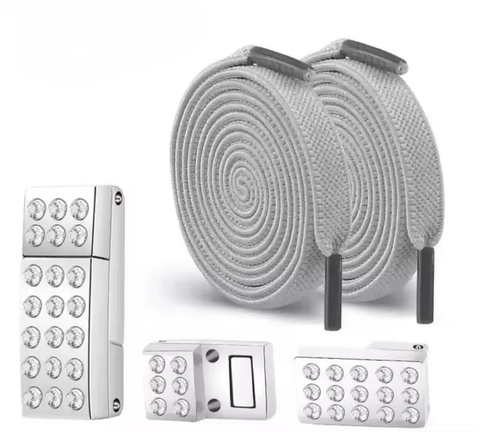 Шнурки еластичні без зав'язок з магнітною застібкою зі стразами Сірий Смела - изображение 1