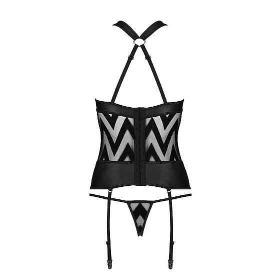 Сітчастий комплект з візерунком Passion HIMA CORSET L/XL black корсет з халтером, підв'язки, трусики Sex Aura Київ