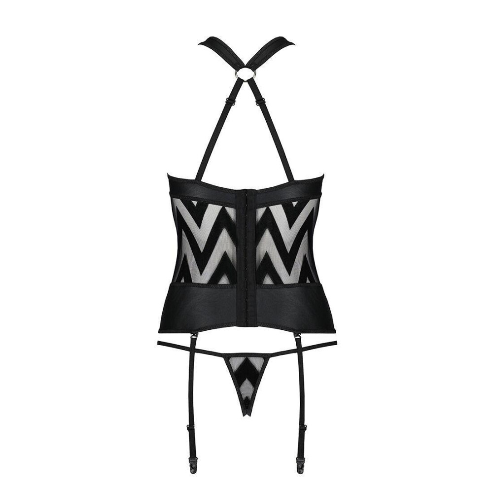 Сітчастий комплект з візерунком Passion HIMA CORSET L/XL black корсет з халтером, підв'язки, трусики Sex Aura Київ - фото 6