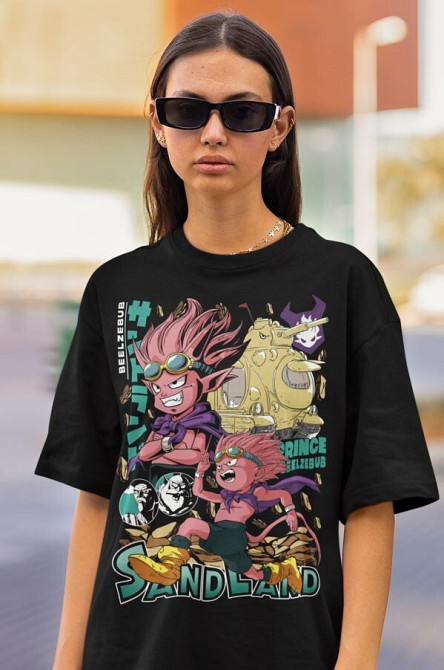 Футболка з аніме принтом Беелзебуб Санланд Хеллтакер Стіккерс оверсайз (S/M/L) Чорний AnimeJ1113 Дніпро - фото 2