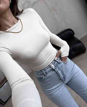 Жіночий повсякденний базовий лонгслів мікродайвінг Молочний Одеса