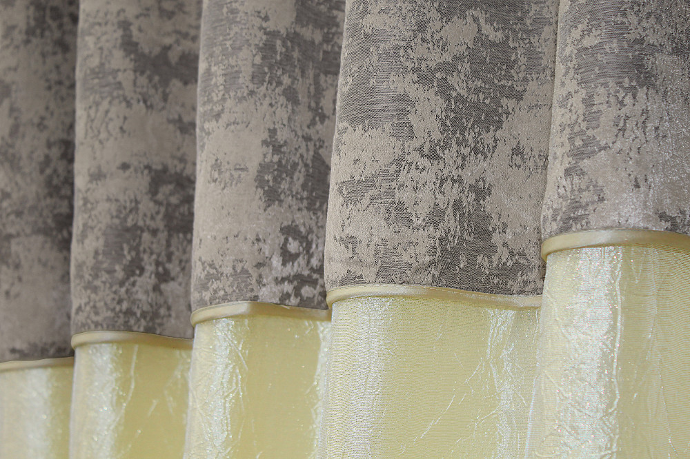 Кухонные шторы VR-Textil № 073к с ламбрекеном и подхватами светло-золотистый с кофейно-серым 270х170 см (52-0162) Киев - изображение 4