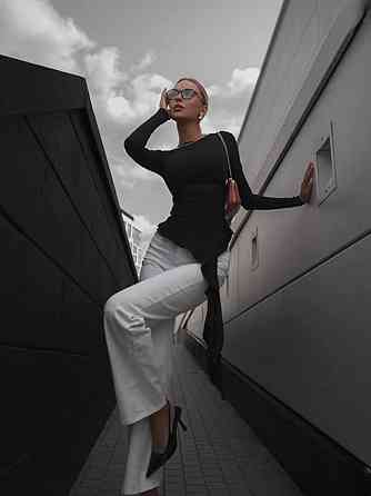 Женский стильный асимметричный лонгслив со шлейфом микродайвинг Черный Одесса