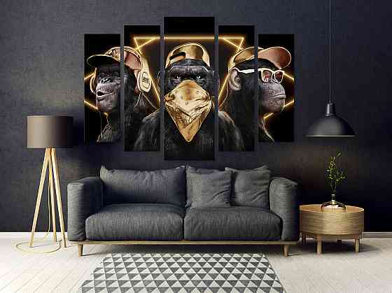 Модульная картина в гостиную / спальню Три мудрые обезьяны (Golden Gangster Monkeys) Art-483_5 ( 80х118см ) Киев