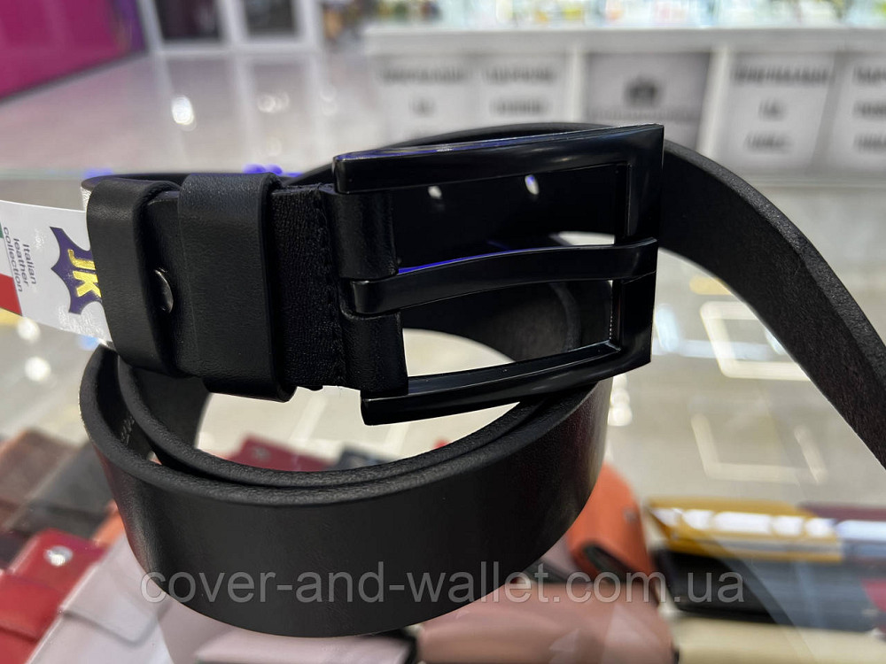 Чоловічий широкий ремінь чорного кольору з італійської шкіри 40мм PS Leather Київ - фото 8