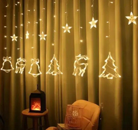 Гирлянда Штора с формами колокольчик, елка, олень 12 PCS light Коломия