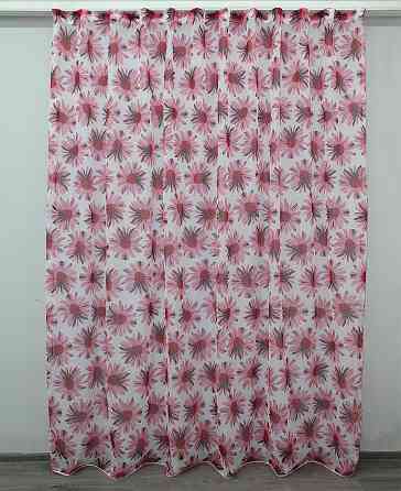 Тюль батист, колекція "Flora" колір білий з рожевим квітковим принтом 1170т Київ