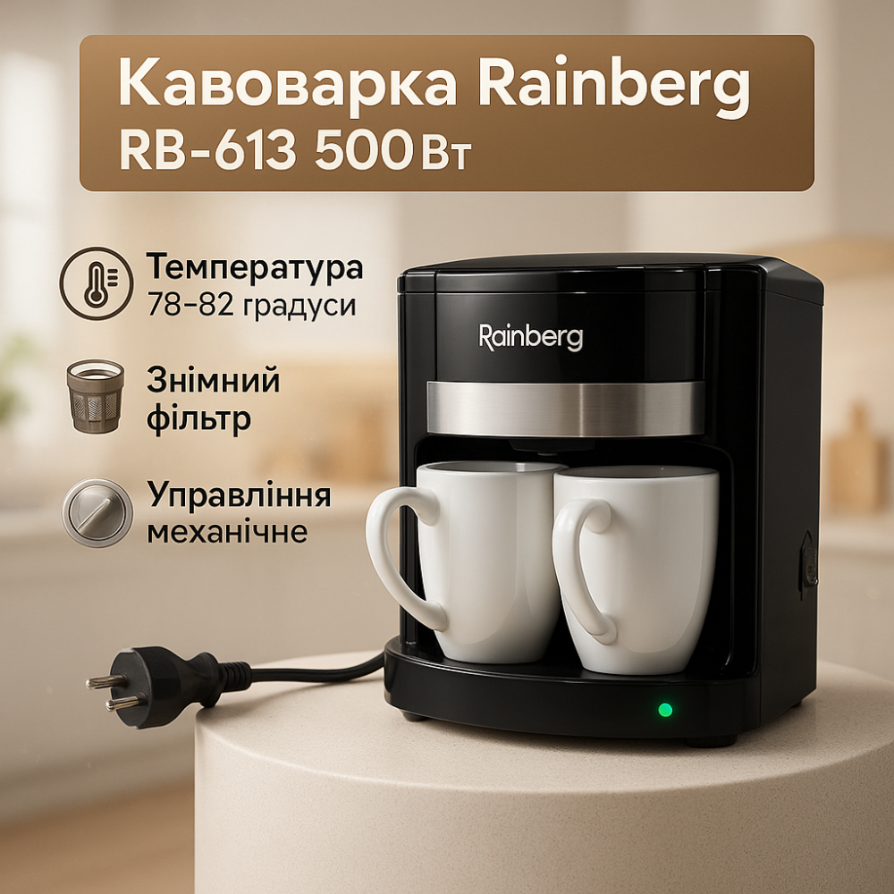 Кавомашина домашня Rainberg RB-613, Маленька кавомашина для дому, Електрокавоварка крапельна HK-80 Львів - фото 17