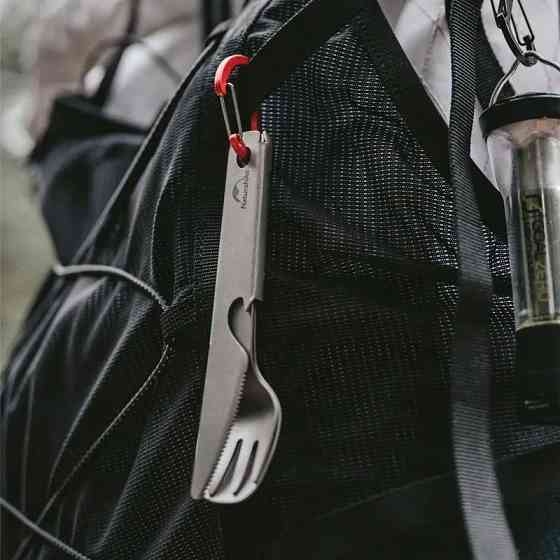 Набір столових приладів (ложка, виделка, ніж) з титану Naturehike CNH22CJ017, сірий з мішечком Київ