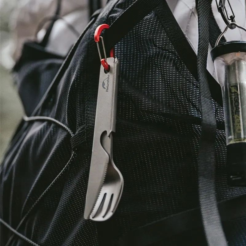 Набір столових приладів (ложка, виделка, ніж) з титану Naturehike CNH22CJ017, сірий з мішечком Киев - изображение 2
