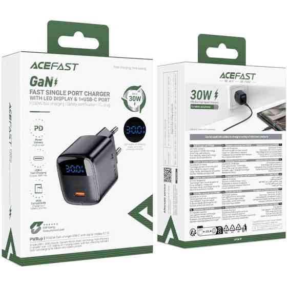 Зарядний пристрій 1xUSB-C 30W Gan A115 Fast Charger + USB-C cable black Acefast Винница