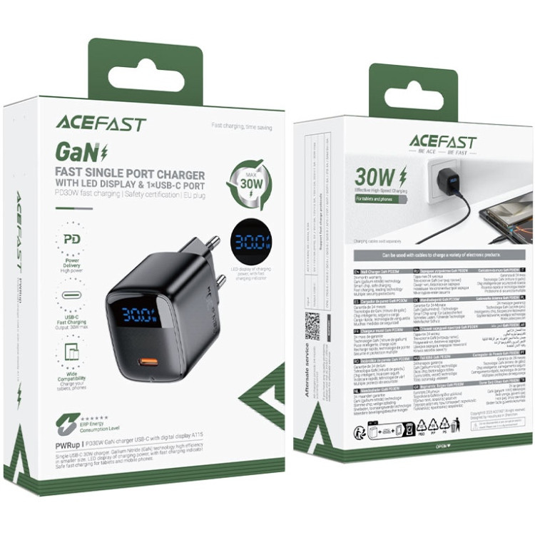 Зарядний пристрій 1xUSB-C 30W Gan A115 Fast Charger + USB-C cable black Acefast Винница - изображение 4