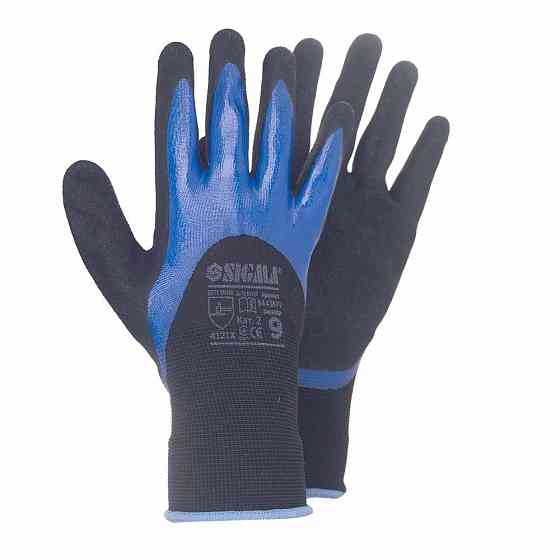 Трикотажные перчатки с двойным нитриловым покрытием р9 (сине-черные, манжет) SIGMA (9443671) Ровно