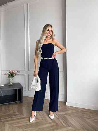 Жіночий класичний брючний костюм-двійка: корсет і штани костюмка Темно-синій, 46/48 Одеса