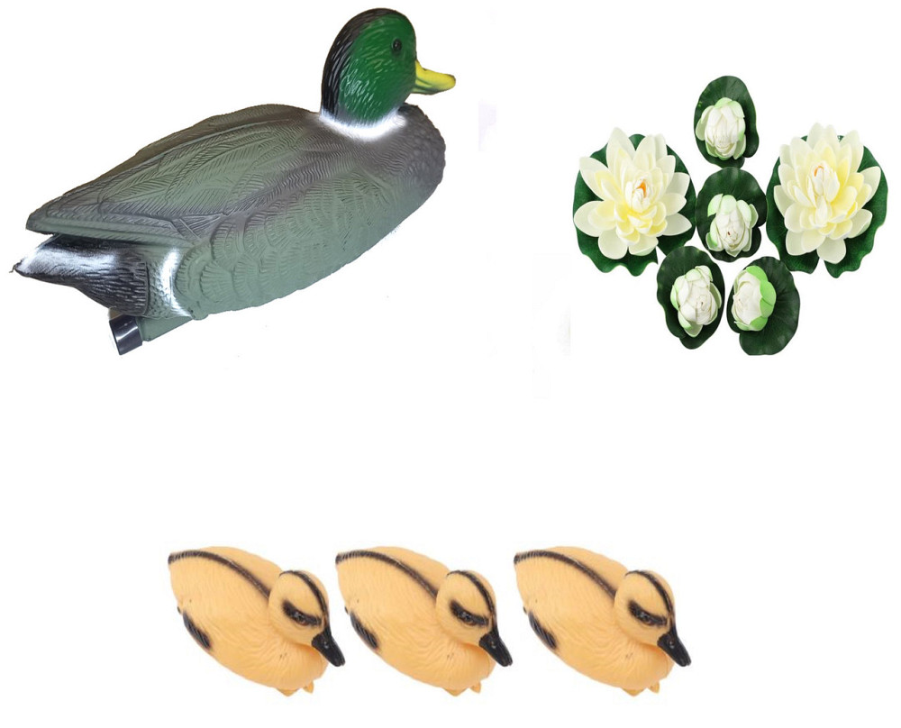 Декоративні лілії для ставка білі 6 шт. + Качка зеленка + Каченята 3 шт. Київ - фото 1