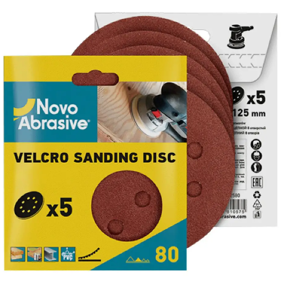 Круг самозачіпний d225мм P80 з отворами GLS5  5 шт/уп NovoAbrasive Житомир